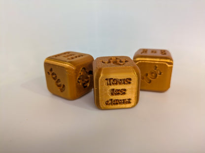 Pack 5 Dés de Décision Maison-AnniCraft – Idée Cadeau Originale – Soirée, Ménage, Repas, Voyage & Qui ? – Imprimés en 3D – Pochette Velours Noire Incluse